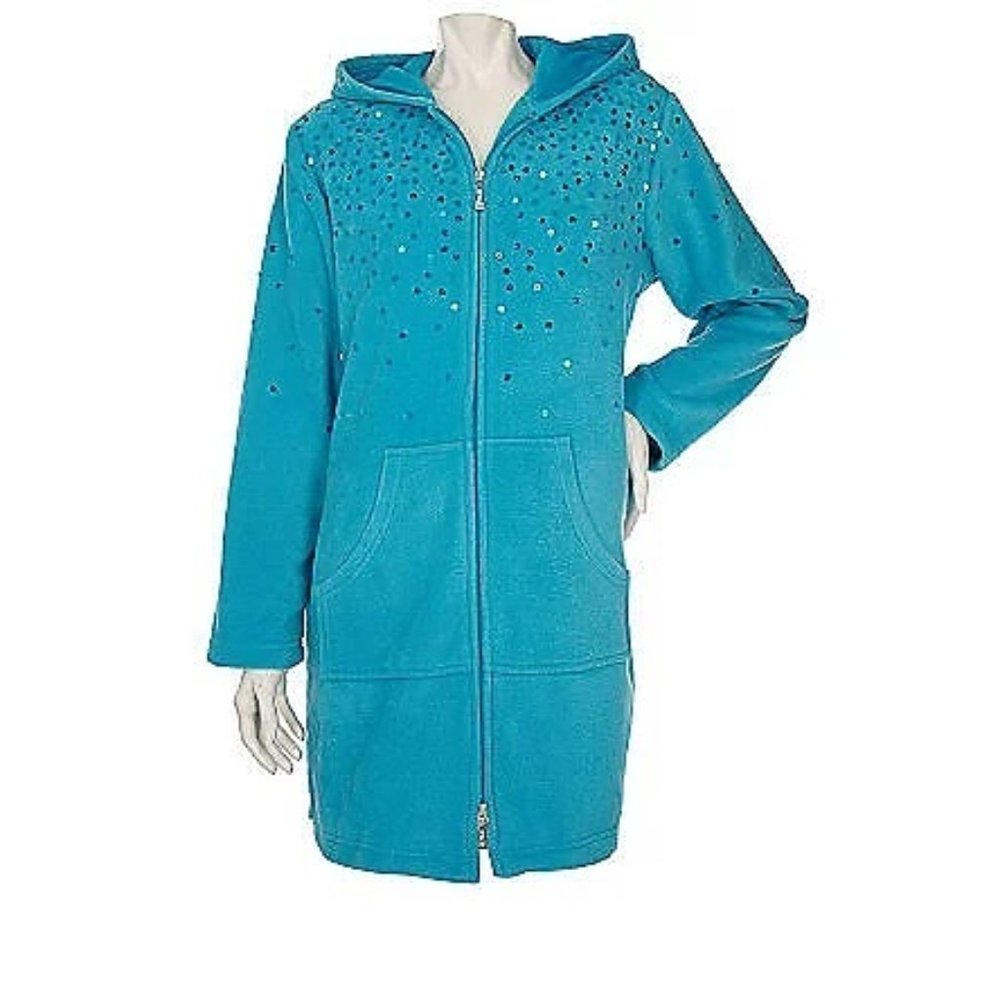 Quacker Factory Sprinkle Ice Fleece 2 Way Zip Jacket  3X  Aqua Blue